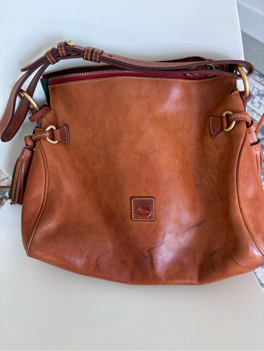 Dooney & Bourke Cognac Pebble Leather Shoulder Bag with Gold Hardware